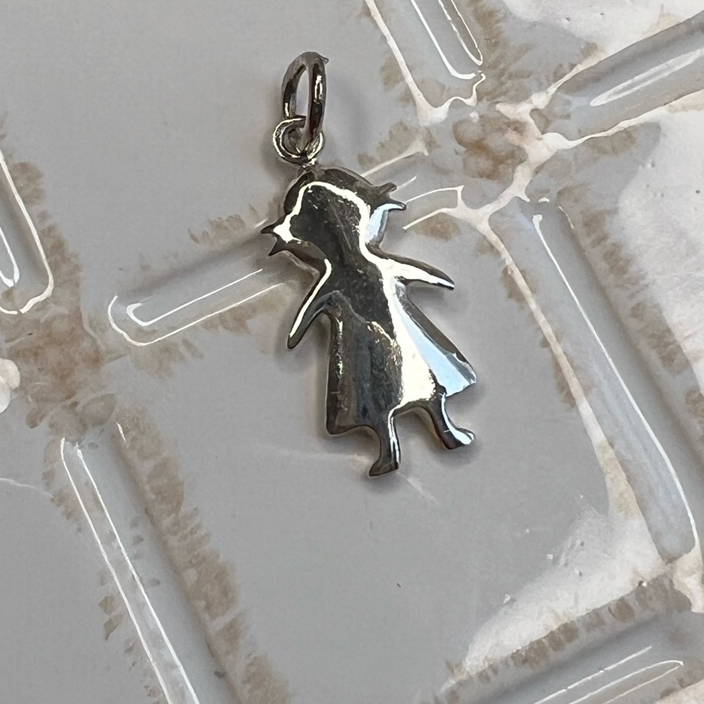 Vintage Girl Charm Pendant 925 Sterling Silver NOS